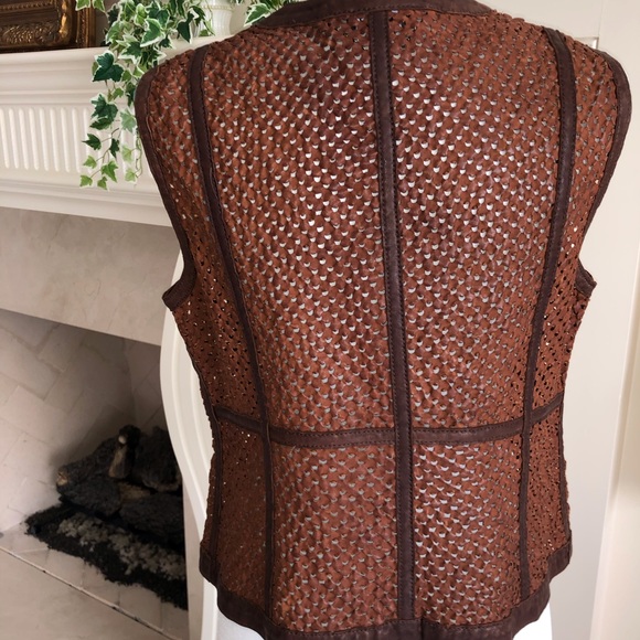 Worth Brown Leather Sleeveless Jacket Vest New Size 10 - Picture 3 of 13